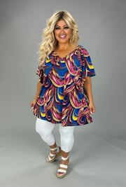 100 PSS {Swirl Escape} Navy Pink Swirl Flutter Sleeve Top EXTENDED PLUS SIZE 2X 3X 4X  TRUE TO SIZE!!