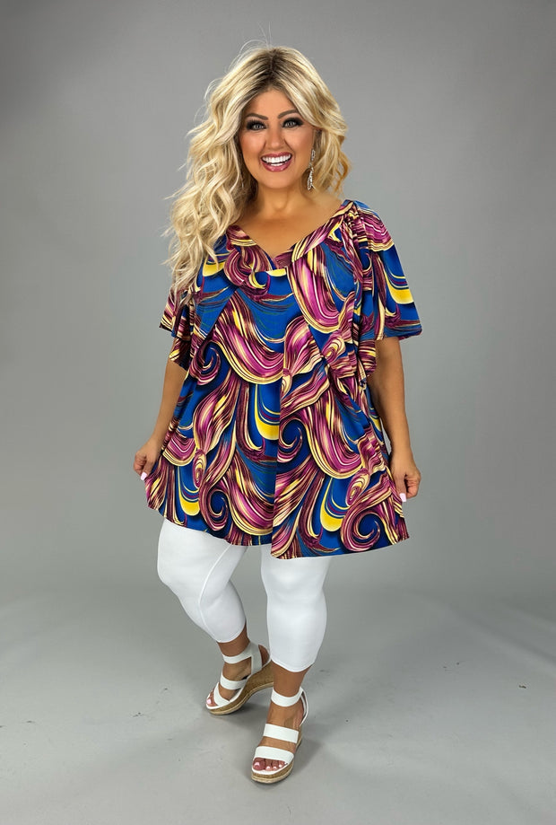41 PSS {Made Your Mark} Navy Pink Swirl Flutter Sleeve Top EXTENDED PLUS SIZE 4X 5X 6X
