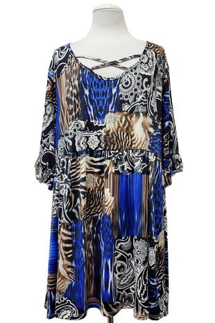 36 PQ {One More Thing} Blue Leopard Print Cross Neck Top EXTENDED PLUS SIZE 3X 4X 5X