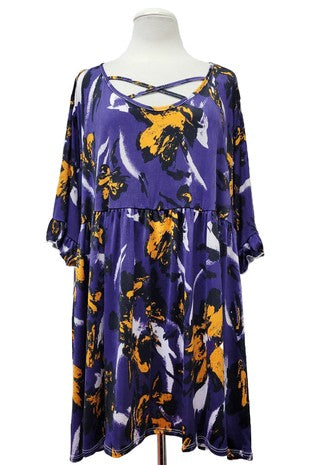 40 PSS {More Than Ever} Purple Cross Neck Ruffle Sleeve Top EXTENDED PLUS SIZE 3X 4X 5X