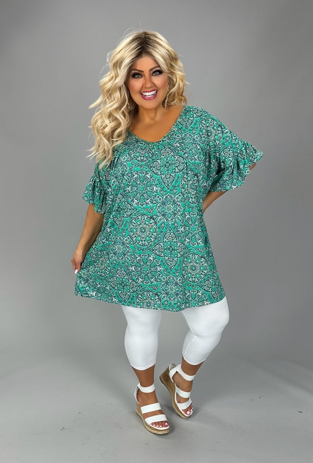 35 PSS {Make It Sweet} Green V-Neck Multi Print Top EXTENDED PLUS SIZE 4X 5X 6X