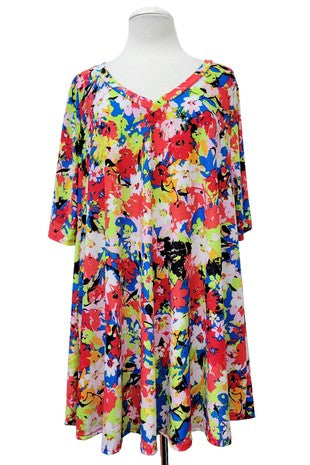 43 PSS {Wondering When} Red Multi Floral Print V-Neck Top EXTENDED PLUS SIZE 3X 4X 5X