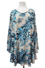 44 PQ {Be Like That} Taupe Blue Print Bell Sleeve Top EXTENDED PLUS SIZE 3X 4X 5X