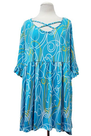 45 PSS {Afternoon Bliss} Teal Blue Print Cross Neck Top EXTENDED PLUS SIZE 3X 4X 5X