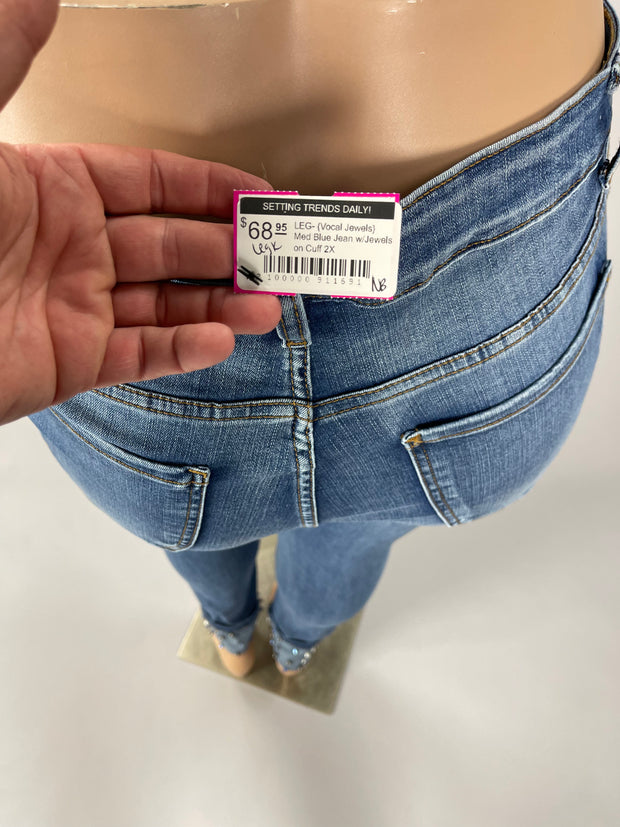 LEG-81  “VOCAL” {Jewels} Med Blue Jean w/Jewels on Cuff PLUS SIZE XL 2X 3X