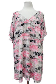 100 PSS {Serene View} Pink Flower V-Neck Flutter Sleeve Top EXTENDED PLUS SIZE 2X 3X 4X  TRUE TO SIZE!!