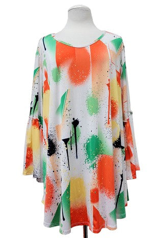 44 PQ {Endless Charm} Ivory Orange Abstract Bell Sleeve Top EXTENDED PLUS SIZE 3X 4X 5X