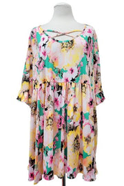 44 PSS {Delighted Days} Yellow Floral Cross Neck Top EXTENDED PLUS SIZE 3X 4X 5X