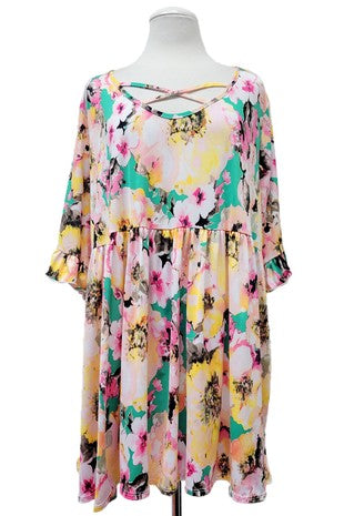 44 PSS {Delighted Days} Yellow Floral Cross Neck Top EXTENDED PLUS SIZE 3X 4X 5X