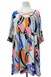 45 PSS {With The Times} Blue Printed Cross Neck Top EXTENDED PLUS SIZE 3X 4X 5X