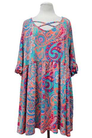 49 PSS {Days Of Dreaming} Teal Paisley Cross Neck Top EXTENDED PLUS SIZE 3X 4X 5X
