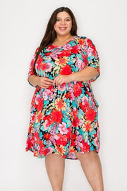 44 PSS {Garden Charm} Black PInk Floral V-Neck Dress EXTENDED PLUS SIZE 3X 4X 5X
