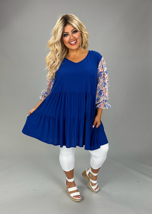 51 CP {Along The Way} Royal Blue Sheer Floral Sleeve Top EXTENDED PLUS SIZE 4X 5X 6X