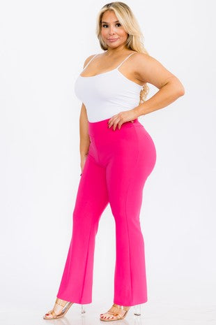 LEG-65 {Got The Look} Fuchsia High Waist Sculpting Flare Pants PLUS SIZE 1X 2X 3X