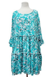 32 PSS {Be The Light} Green White Floral Print Tiered Tunic EXTENDED PLUS SIZE 3X 4X 5X