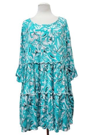 32 PSS {Be The Light} Green White Floral Print Tiered Tunic EXTENDED PLUS SIZE 3X 4X 5X