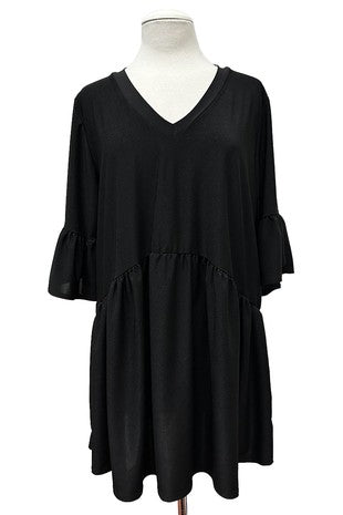 100 SSS {True Devotion} Black Babydoll Top W/Tulip Sleeve EXTENDED PLUS SIZE 1X 2X 3X 4X 5X
