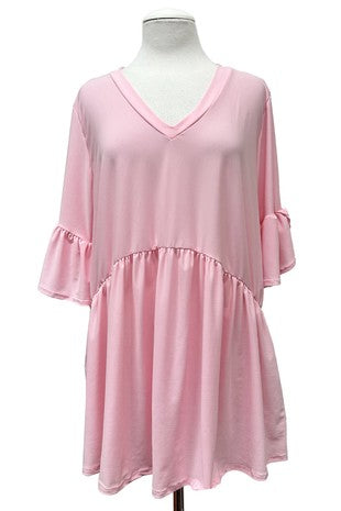 100 SSS {True Devotion} Pink Babydoll Top w/Tulip Sleeve EXTENDED PLUS SIZE 1X 2X 3X 4X 5X