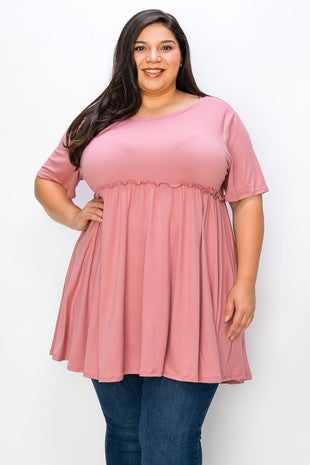 100 SSS {Chasing Dreams} Baby Pink Ruffle Babydoll Tunic PLUS SIZE 1X 2X 3X