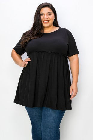 100 SSS {Chasing Dreams} Black Ruffle Babydoll Tunic EXTENDED PLUS SIZE 1X 2X 3X 4X 5X