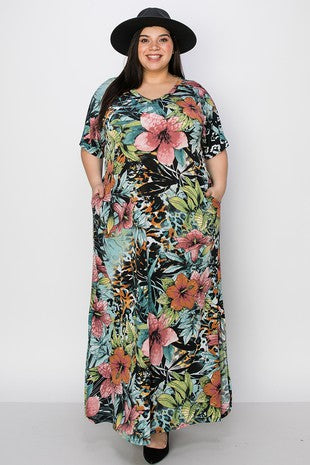LD {Crossed My Mind} Seafoam Floral Multi Print Maxi Dress EXTENDED PLUS SIZE 3X 4X 5X