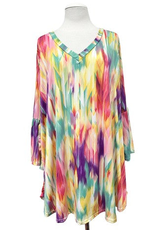 100 PQ {Go There Again} Multi Color Print Flounce Sleeve Top EXTENDED PLUS SIZE 3X 4X 5X