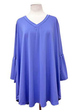 100 SQ {Only You Know} Lavender Blue V-Neck Flounce Sleeve Top EXTENDED PLUS SIZE 3X 4X 5X