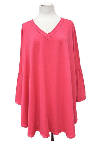 100 SQ {Only You Know} Coral Pink V-Neck Flounce Sleeve Top EXTENDED PLUS SIZE 3X 4X 5X