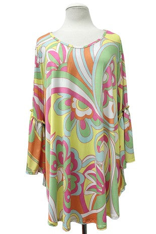 100 PSS {All My Wishes} Multi Color Print Flounce Sleeve Top EXTENDED PLUS SIZE 3X 4X 5X