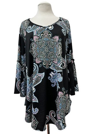 100 PQ {I'm Worth It} Black Paisley Print Flounce Sleeve Top EXTENDED PLUS SIZE 3X 4X 5X