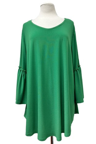 100 SQ {Soulful Feeling} Forest Green Flounce Sleeve Top EXTENDED PLUS SIZE 3X 4X 5X