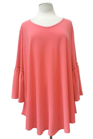 100 SQ {Soulful Feeling} Coral Flounce Sleeve Top EXTENDED PLUS SIZE 3X 4X 5X