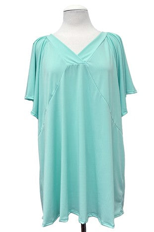 100 SSS {Happy Ever After} Aqua V-Neck Wide Sleeve Top EXTENDED PLUS SIZE 4X 5X 6X