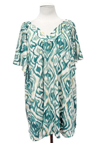 100 PSS {On My Time} Emerald Green Print V-Neck Top EXTENDED PLUS SIZE 4X 5X 6X