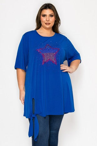 100 SD {I Still Believe} Royal Blue Star Print Tie Hem Tunic EXTENDED PLUS SIZE 3X 4X 5X