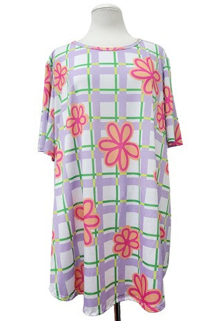 100 PSS {Hoppiness} Lavender Flower Square Print Top EXTENDED PLUS SIZE 3X 4X 5X