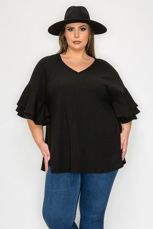 100 SSS {You've Got Soul} Black Textured Layered Sleeve Top EXTENDED PLUS SIZE 3X 4X 5X