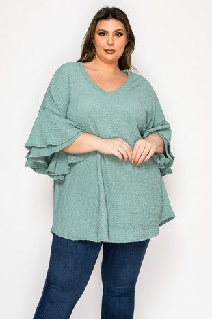 100 SSS {You've Got Soul} Teal Textured Layered Sleeve Top EXTENDED PLUS SIZE 3X 4X 5X