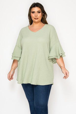 100 SSS {You've Got Soul} Sage Textured Layered Sleeve Top EXTENDED PLUS SIZE 3X 4X 5X
