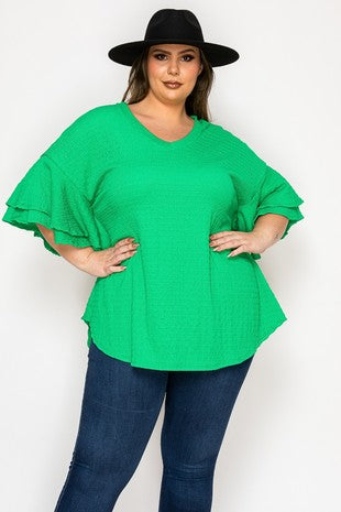 100 SSS {You've Got Soul} Green Textured Layered Sleeve Top EXTENDED PLUS SIZE 1X 2X 3X 4X 5X