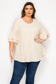 100 SSS {You've Got Soul} Taupe Textured Layered Sleeve Top EXTENDED PLUS SIZE 1X 2X 3X 4X 5X