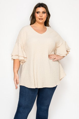 100 SSS {You've Got Soul} Taupe Textured Layered Sleeve Top EXTENDED PLUS SIZE 1X 2X 3X 4X 5X