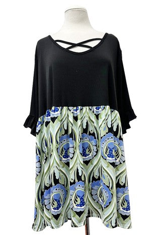 100 CP {Dream Date} Black Green Contrast Cross Neck Tunic EXTENDED PLUS SIZE 3X 4X 5X