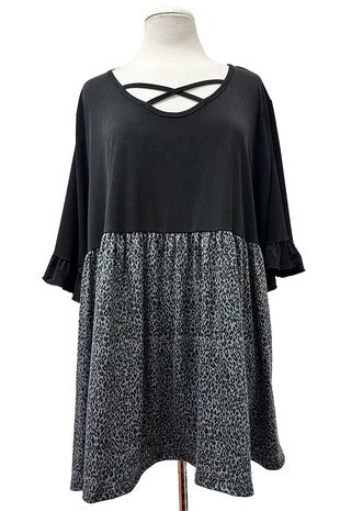 100 CP {In My Defense} Black Gray Leopard Cross Neck Tunic EXTENDED PLUS SIZE 3X 4X 5X