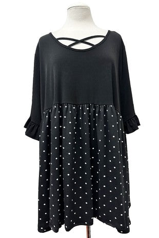100 CP {Made The Cut} Black White Polka Dot Cross Neck Tunic EXTENDED PLUS SIZE 3X 4X 5X