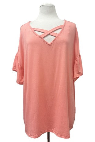 100 SSS {Feeling Refreshed} Coral Cross Neck Top PLUS SIZE 1X 2X 3X