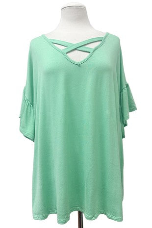 100 SSS {Feeling Refreshed} Mint Green Cross Neck Top PLUS SIZE 1X 2X 3X
