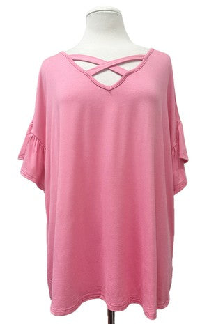 100 SSS {Feeling Refreshed} Pink Cross Neck Top PLUS SIZE 1X 2X 3X