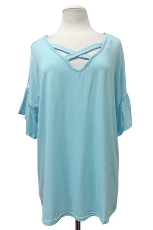 100 SSS {Feeling Refreshed} Mint Blue Cross Neck Top PLUS SIZE 1X 2X 3X