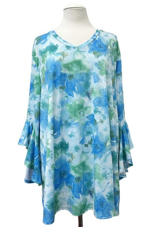 100 PQ {Take Me Away} Blue Green Cascading Sleeve Top EXTENDED PLUS SIZE 2X 3X 4X   TRUE TO SIZE!!
